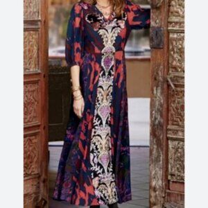 Soft Surroundings Witchy Gothic Art Nouveau Velvet Maxi Dress Oversized 8 Petite